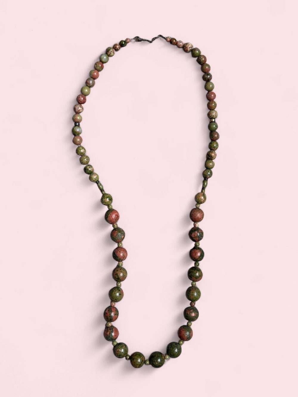 Unakite stone boho Green and pink Beaded Necklace - Women Jewelry
